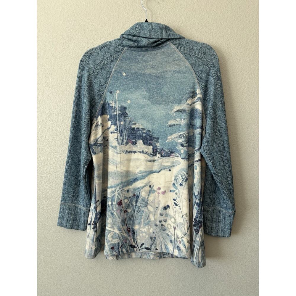 Dolcezza Simply Art Print Knit Cowl Neck Raglan Pullover Sweater L Winter Scene - Picture 3 of 11